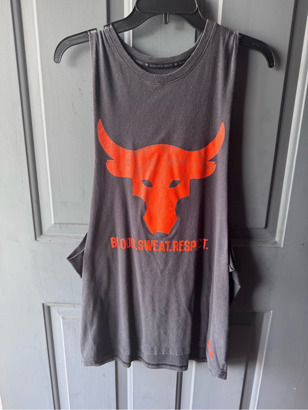 Under Armour Charcoal/Black Muscle Tank with Bright Orange Bull Logo